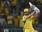 M S Dhoni of of Chennai Super Kings in action.