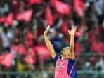 Rajasthan Royals bowler Sandeep Sharma celebrates his 5 wicket-haul