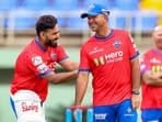 Delhi Capitals captain Rishabh Pant with head coach Ricky Ponting during a practice session 