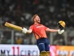 Jonny Bairstow celebrates after guiding Punjab Kings home against KKR