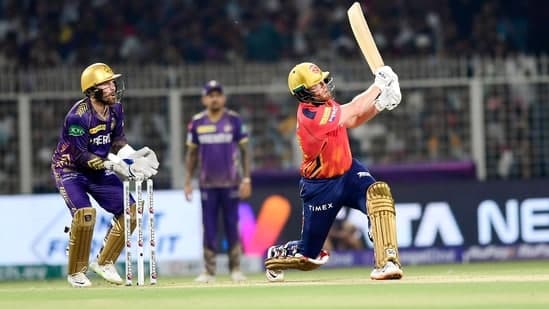 Punjab Kings' Jonny Bairstow plays a shot against Kolkata Knight Riders in the Indian Premier League 2024, at Eden Gardens in Kolkata on Friday
