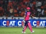 Rajasthan Royals' Riyan Parag looks on as he walks back to the pavilion after his dismissal.