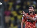 Sunrisers Hyderabad's T Natarajan collects a throw.