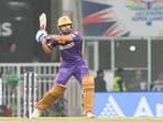 Kolkata Knight Riders player Ramandeep Singh plays a shot during IPL 2024