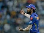 Mumbai Indians' captain Hardik Pandya gestures during an Indian Premier League (IPL) Twenty20 cricket match
