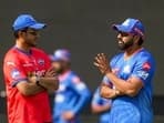 Delhi Capitals' Director of Cricket Sourav Ganguly with Mumbai Indians' Rohit Sharma during a practice session 