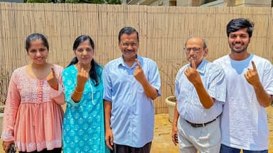Delhi Chief Minister Arvind Kejriwal, along with his family members, including his wife Sunita Kejriwal, cast their ballots at a polling booth in the Civil Lines area of the Chandni Chowk Lok Sabha constituency in New Delhi on Saturday.