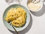 This image released by Milk Street shows a recipe for spaghetti with lemon pesto, from the cookbook “Milk Street 365: The All-Purpose Cookbook for Every Day of the Year.” 