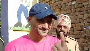 Former Indian cricketer and Aam Aadmi Party (AAP) MP Harbhajan Singh exercises his voting right in Jalandhar, Punjab, during Phase 7 of Lok Sabha elections, where 13 constituencies in the state are voting.