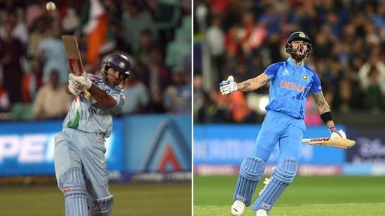Yuvraj Singh (L) in 2007 and Virat Kohli (R) in 2022, played two of the most iconic innings in T20 World Cup history