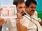 Congress leader Rahul Gandhi speaks during a press briefing at the AICC headquarters in New Delhi on Thursday.