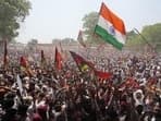 Supporters of Samajwadi Party and Congress at an election rally in Uttar Pradesh. (AP/Representative)