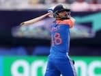 Virat Kohli of India plays a shot during the ICC Men's T20 Cricket World Cup match vs Ireland