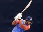 India's Shivam Dube plays a shot during the Group A match against USA