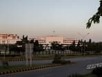 A view of the Parliament House building during sunset hours in Islamabad, Pakistan.
