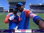 Rishabh Pant (L) and Hardik Pandya pose in front of the Spider-Cam