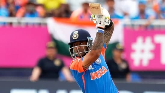 India's Suryakumar Yadav in action during the Super 8 Group 1 match against Afghanistan in the ICC Mens T20 World Cup 2024