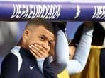 France's forward #10 Kylian Mbappe reacts after a draw in the  UEFA Euro 2024 Group D football match between the Netherlands and France