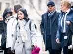 Indian-Swiss billionaire family members Namrata Hinduja (L) and Ajay Hinduja (2ndR) at the Geneva'ss courthouse with their lawyers Yael Hayat (C) and Robert Assael (R). (File)