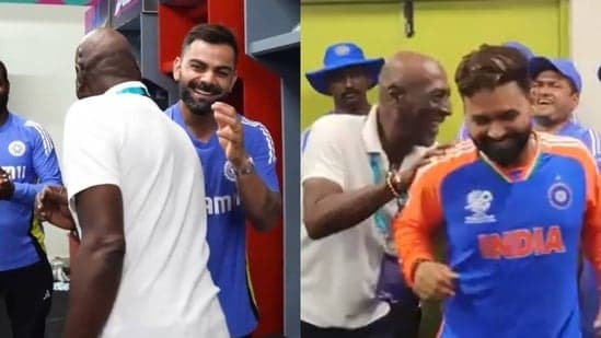 Viv Richards meets Indian players after their win against Bangladesh in T20 World Cup