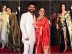 Sonakshi Sinha and Zaheer Iqbal hosted a grand wedding reception in Mumbai last night. Bollywood celebrities attended the celebrations, dressed to the nines. The guest list included stars like Salman Khan, Rekha, Kajol, Anil Kapoor, Tabu, Raveena Tandon, Vidya Balan, Aditya Roy Kapur, Aditi Rao Hydari, Siddharth, Sanjay Leela Bhansali, and others. Sonakshi's parents, Shatrughan Sinha and Poonam Sinha, also attended. Check out what the stars wore to the bash.&nbsp;