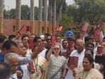 Amid the controversy over the appointment of the pro-tem speaker, several leaders of the Opposition INDIA bloc staged a protest in front of the Gandhi statue in the Parliament, holding copies of the Constitution.