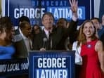 Westchester County Executive George Latimer speaks at his election night party in White Plains, N.Y., Tuesday, June 25, 2024. (AP Photo/Jeenah Moon)