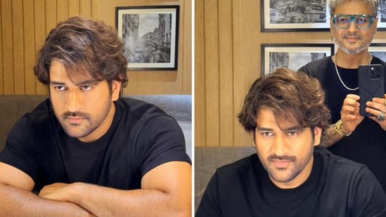 The image shows MS Dhoni sporting his new hairdo, which has amazed his fans. 