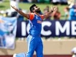 India's Jasprit Bumrah celebrates a wicket during the semi-final match against England in the ICC Mens T20 World Cup 2024