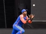 India's Suryakumar Yadav takes the catch of South Africa's Kagiso Rabada in the ICC Mens T20 World Cup 2024 final