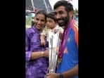 Jasprit Bumrah celebrates India's T20 World Cup win with wife Sanjana Ganesan and son Angad Jasprit Bumrah. 