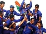 Yash Dhull (bottom-right) led India to the Under-19 World Cup win in 2022.