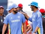 Florida, Jun 15 (ANI): India's captain Rohit Sharma and Batting Coach Vikram Rathour ahead of the Group A match against Canada in the ICC Mens T20 World Cup 2024, at Central Broward Park & Broward County Stadium in Florida on Saturday. (ANI Photo/Surjeet Yadav)