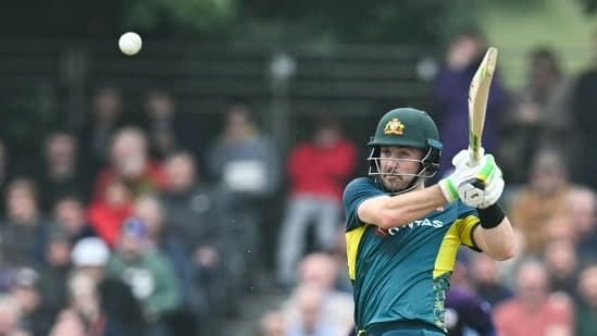 Australia's Josh Inglis bats during the second Twenty20 International cricket match between Scotland and Australia at the Grange Cricket Club in Edinburgh, Scotland, on September 6, 2024. (Photo by ANDY BUCHANAN / AFP)