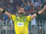 Shaheen Afridi with his trademark celebration after dismissing Babar Azam