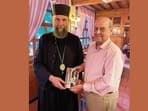 Navin Chawla presents his biography of Mother Teresa to Archbishop Kocsis Fülöp  