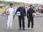 (L-R) Karun Chandhok, Mika Hakkinen and Narain Karthikeyan.