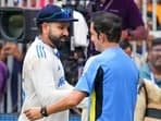 Indian Coach Gautam Gambhir and captain Rohit Sharma after winning the first test cricket match against Bangladesh