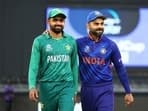 Babar Azam (L) and Virat Kohli during the India vs Pakistan T20 World Cup match in 2021.