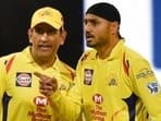 MS Dhoni and Harbhajan Singh while playing for CSK