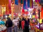 People in Mumbai shop for decorative items at a market on Thursday, ahead of the Diwali festival, adding to the festive atmosphere in the city.