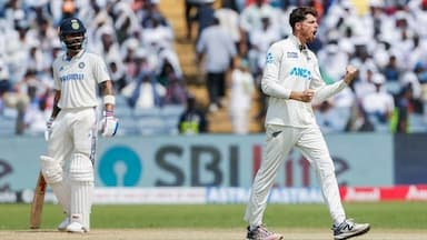 In the second innings, Santner's 6/104 saw him remove Yashasvi Jaiswal (77), Rohit Sharma (8), Shubman Gill (23), Virat Kohli (17), Sarfaraz Khan (9) and R Ashwin (18). In the first innings, Santner returned with figures of 7/53.