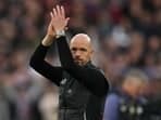 Erik ten Hag applauds fans after the English Premier League football match between West Ham United and Manchester United.