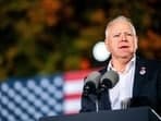 Democratic vice presidential nominee, Minnesota Gov. Tim Walz speaks at a campaign rally on October 28, 2024 in Ann Arbor, Michigan. 