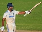 India's Vaibhav Suryavanshi celebrates during the unofficial Test.